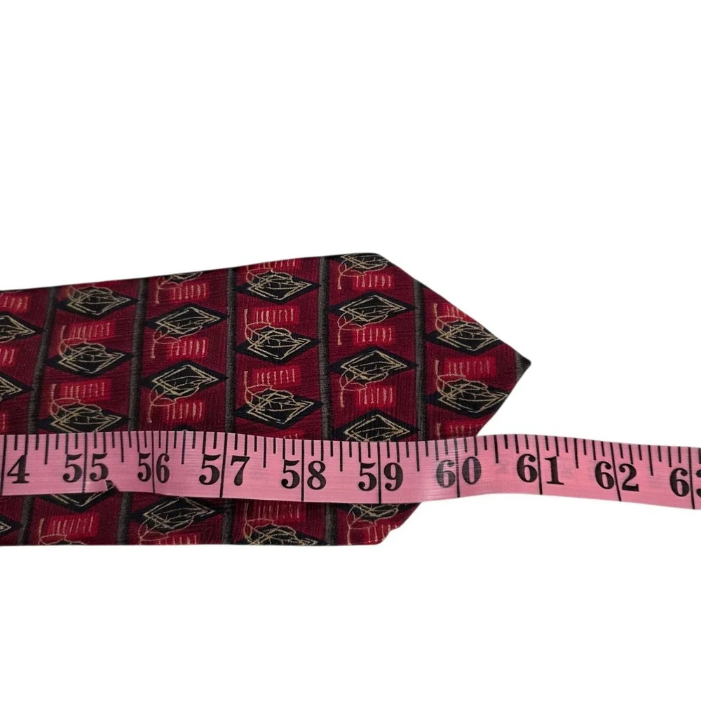 J.Z. Richards Silk‎ Geometric Pattern Tie Red Gold Hand Crafted USA Necktie